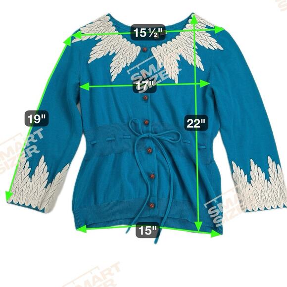 Anthropologie MOTH Wisteria Cardigan Sweater Teal Blue White Lace Trim Size M - Picture 7 of 11